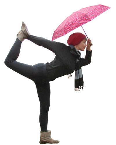 Yogaübung mit Regenschirm